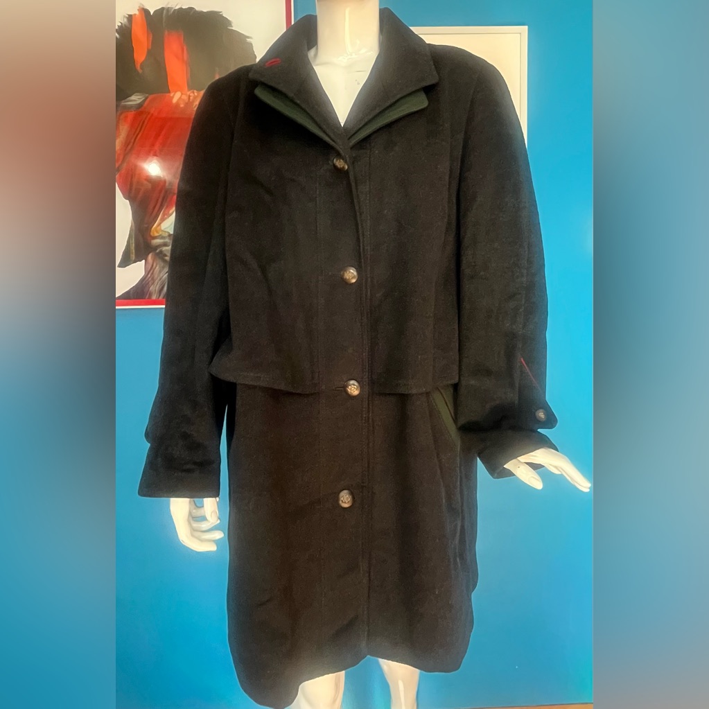 Vintage Women’s Loden German Or Austrian Lined Coat With Ornate Buttons, Large